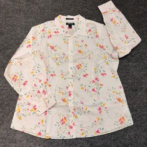 Lands End Floral Button Up Women's 18 Supima Cotton No Iron Long Sleeve Blouse